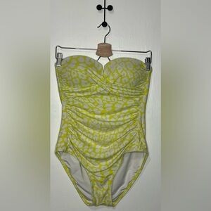 Calvin Klein Yellow and White One Piece Swimsuit with Sweetheart Neckline